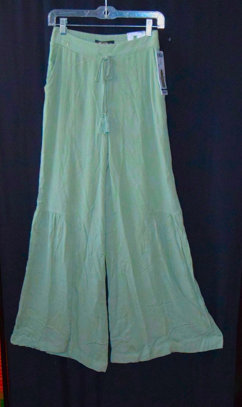 Rewash Women’s Small Tiered Wide Leg Pants Mint Green Drawstring Rayon NWT
